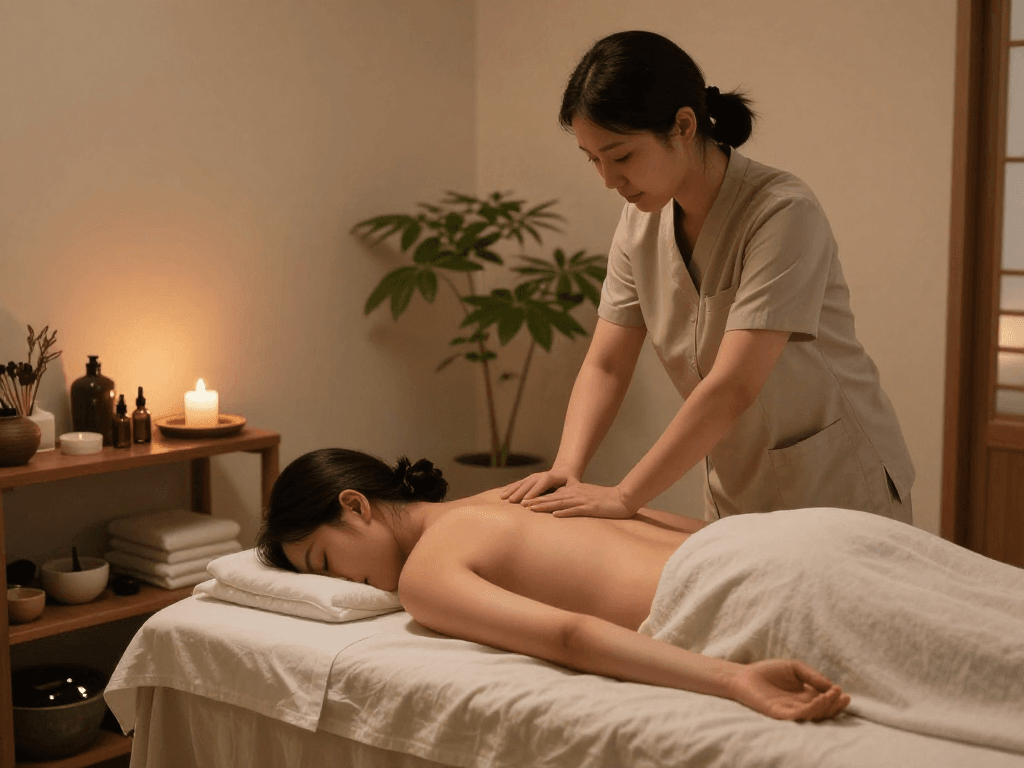 Experience the calming 남양주출장마사지 in a serene wellness therapy setting with soothing light and nature elements.