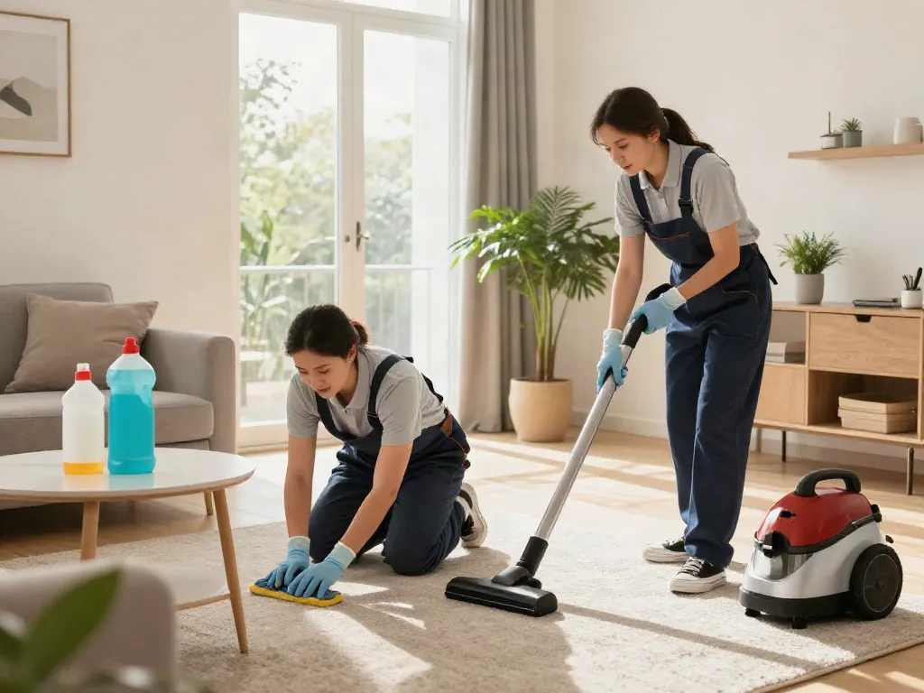 End of tenancy cleaning Melbourne with professionals cleaning a bright apartment.