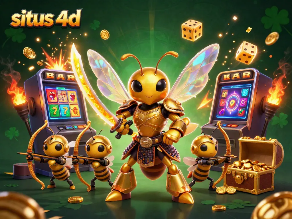 Experience excitement with situs 4d as a giant hornet samurai leads a jackpot explosion in this vibrant casino scene.