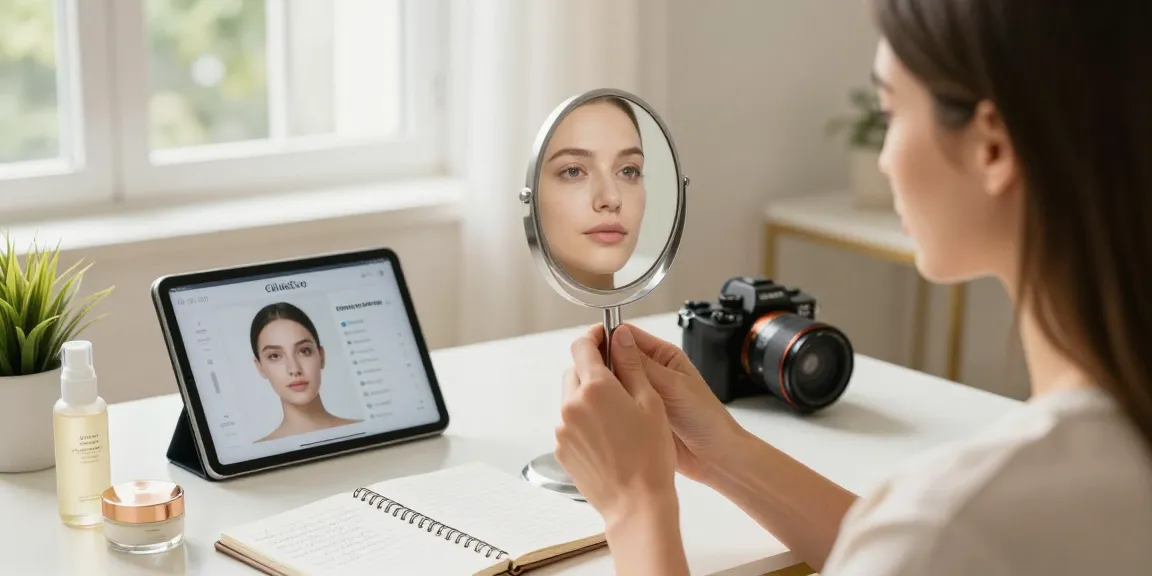 Woman using ClinicEvo as a better alternative to QOVES for personalized beauty analysis.