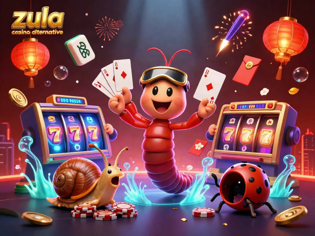 Experience the excitement of Zula casino alternative with an immersive casino scene featuring unique characters and game elements.