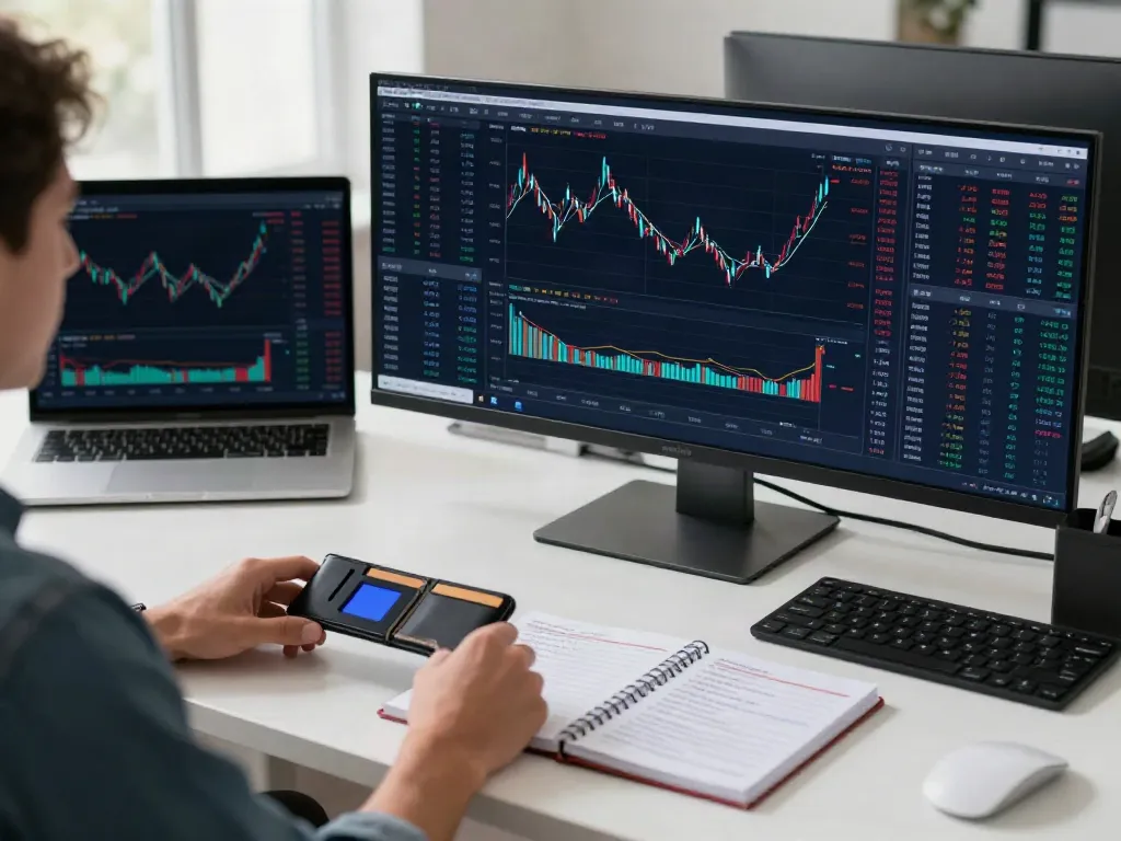 Real-time stock data analysis using 股票API in a modern cryptocurrency trading workspace.