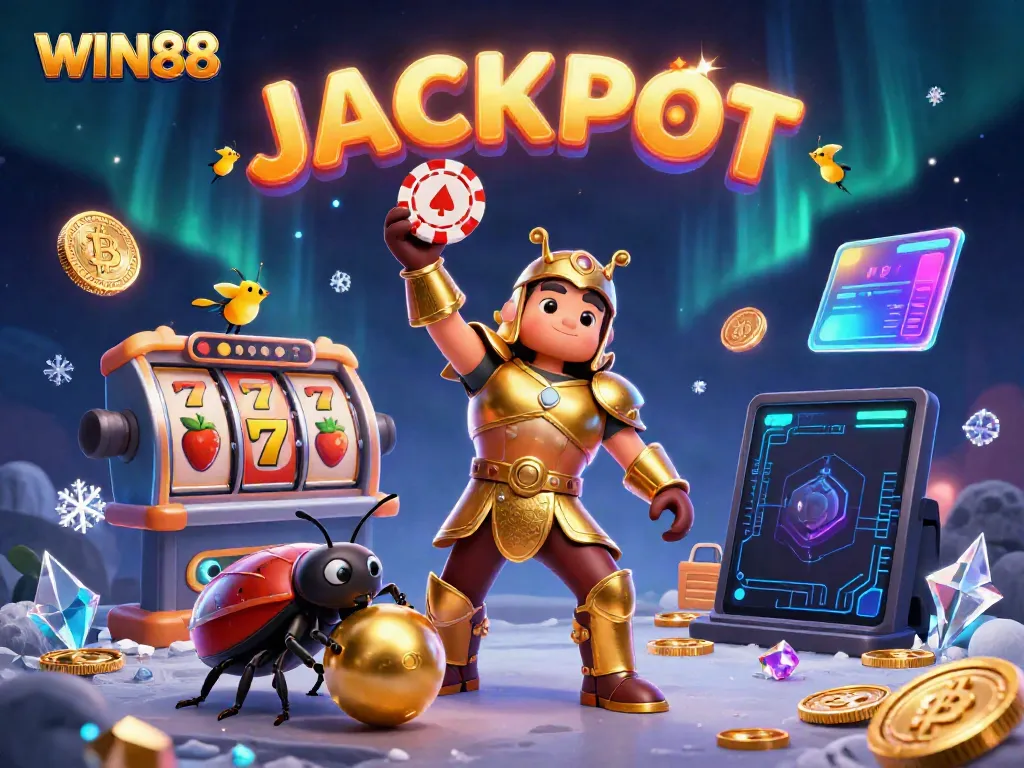 Experience a thrilling WIN88 jackpot moment with dynamic characters and vibrant casino symbols.