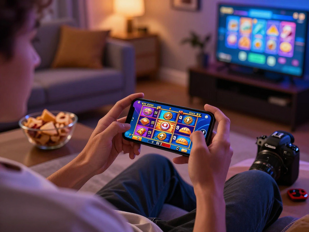 Pengguna liga335 menikmati permainan slot mobile di ruang tamu yang nyaman.