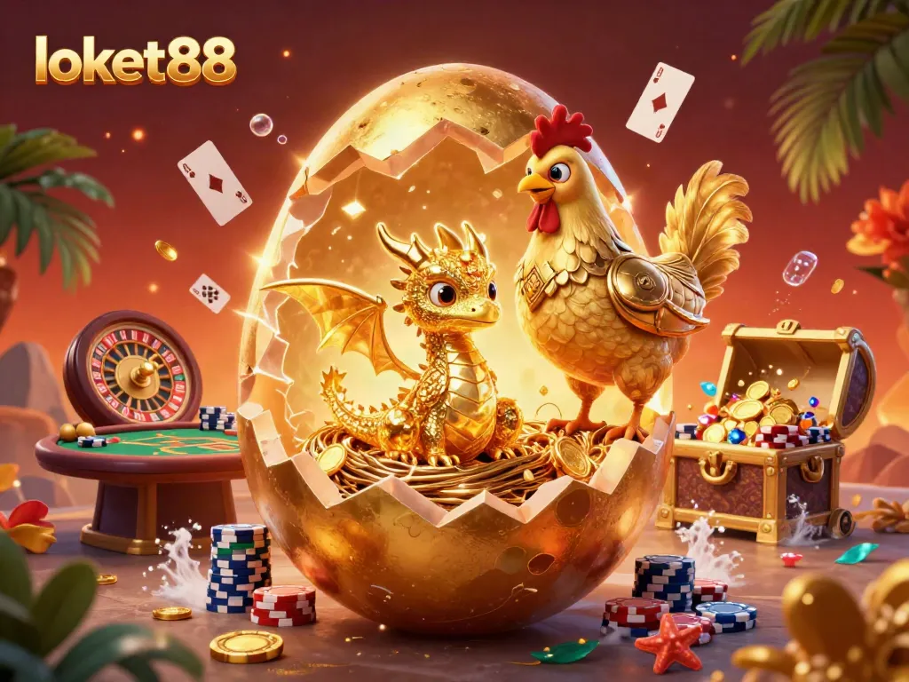 Experience the excitement of loket88 with vibrant golden dragon and casino elements.
