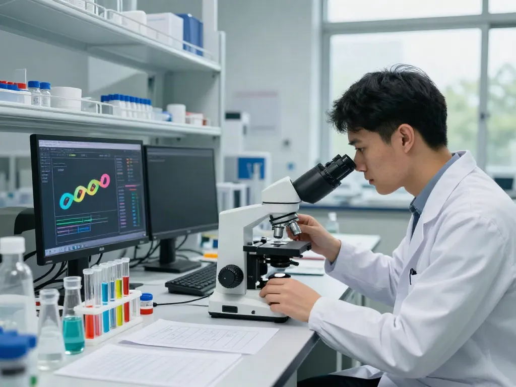 Scientist studying SLU PP 332 peptide for sale in a modern lab.