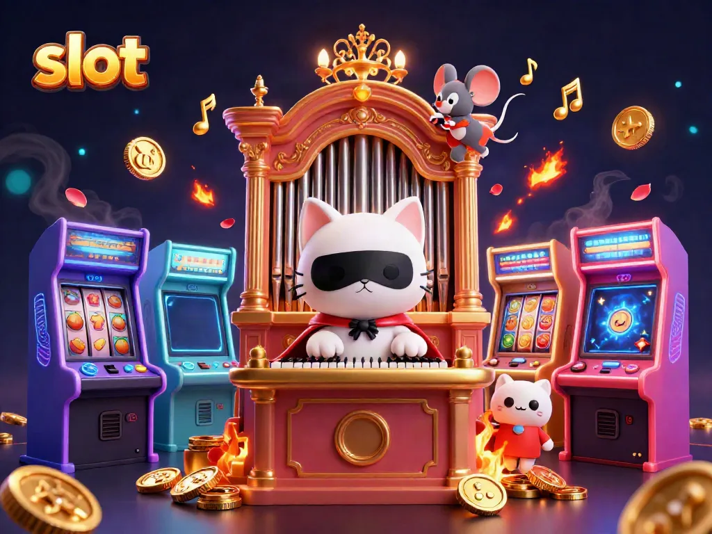 Engage with thrilling slot actions featuring a whimsical cat and acrobat in a vibrant casino.