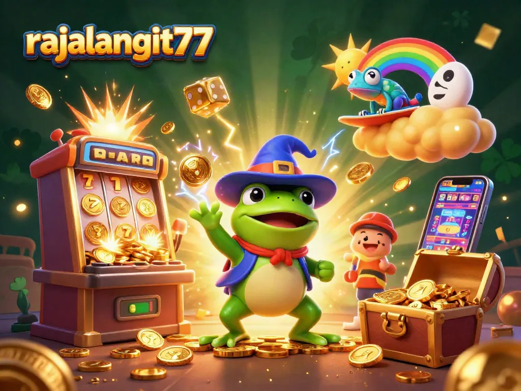 Spin the reels with rajalangit77 in a vibrant 3D casino scene featuring exciting game elements.