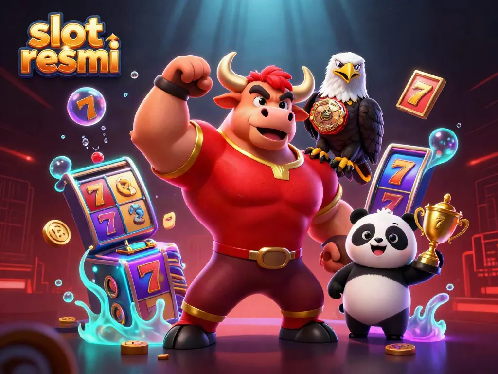 Experience winning excitement in the vibrant scene of slot resmi with cheering characters.