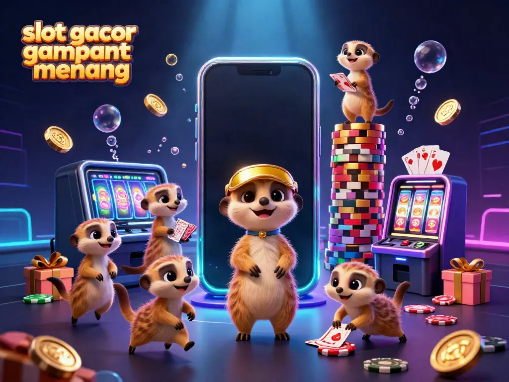 Experience winning with slot gacor gampang menang in this vibrant casino atmosphere featuring playful meerkats.