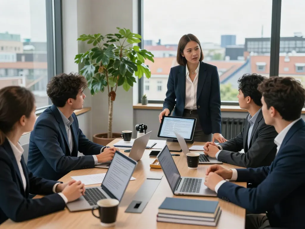 Lead Roedl team collaborating in a modern office, showcasing professional legal advisory environment.