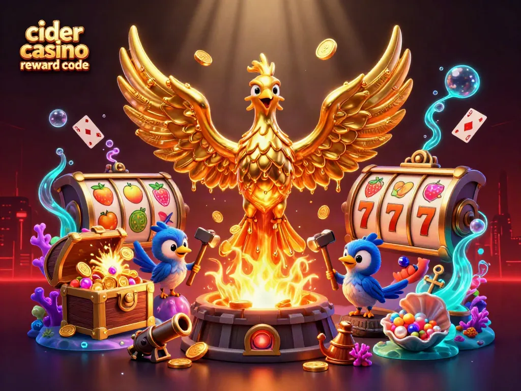 Engage with the vibrant scene of a golden phoenix in 3D, depicting the cider casino reward code theme.