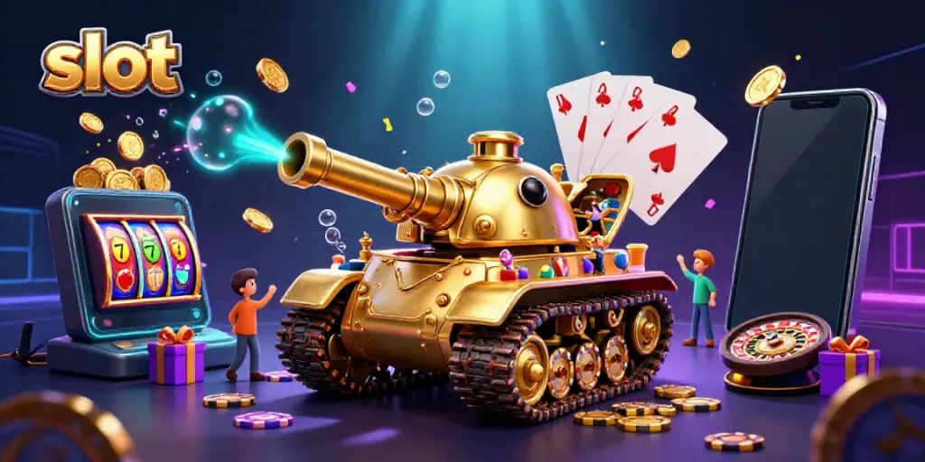 Slot permainan yang menggembirakan dengan karakter kasino dinamis dan elemen keberuntungan yang berkilauan.