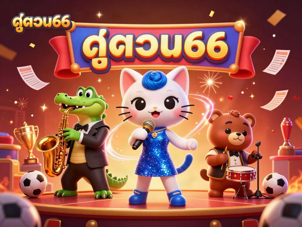 Engage with the excitement of ดูบอล66 featuring a lively cartoon setting with vibrant sports betting elements.