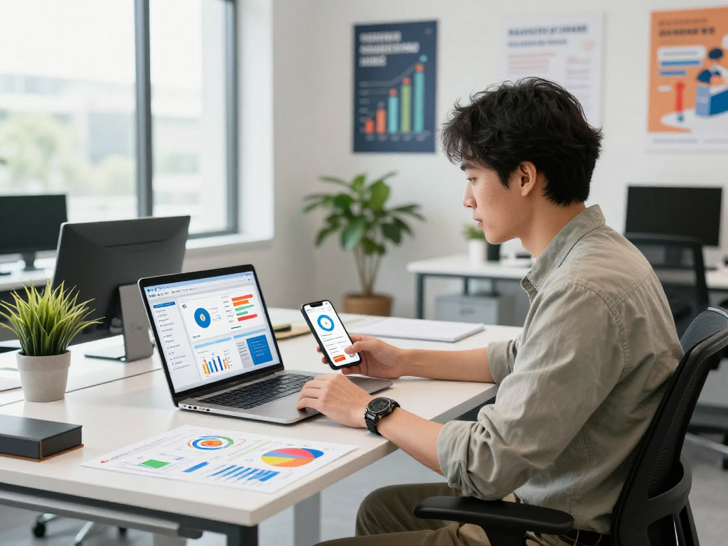 Buy app installs at a modern marketing office with performance analysis and growth strategies.