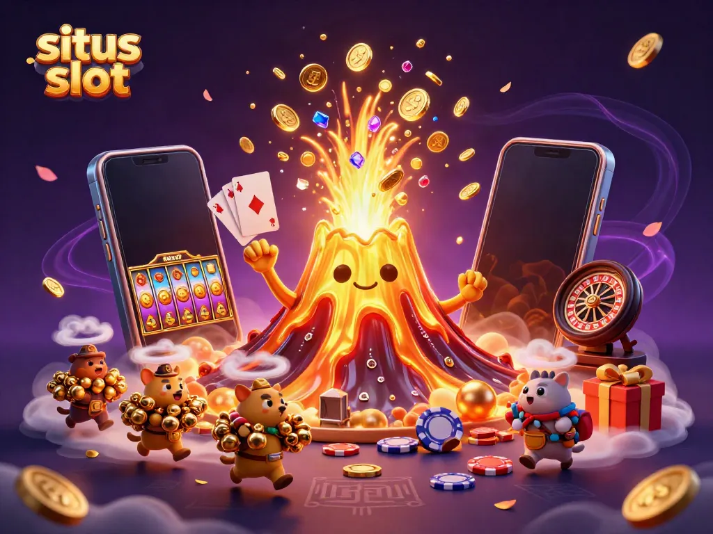 Experience situs slot excitement with a vibrant 3D depiction of treasures and thrilling games.