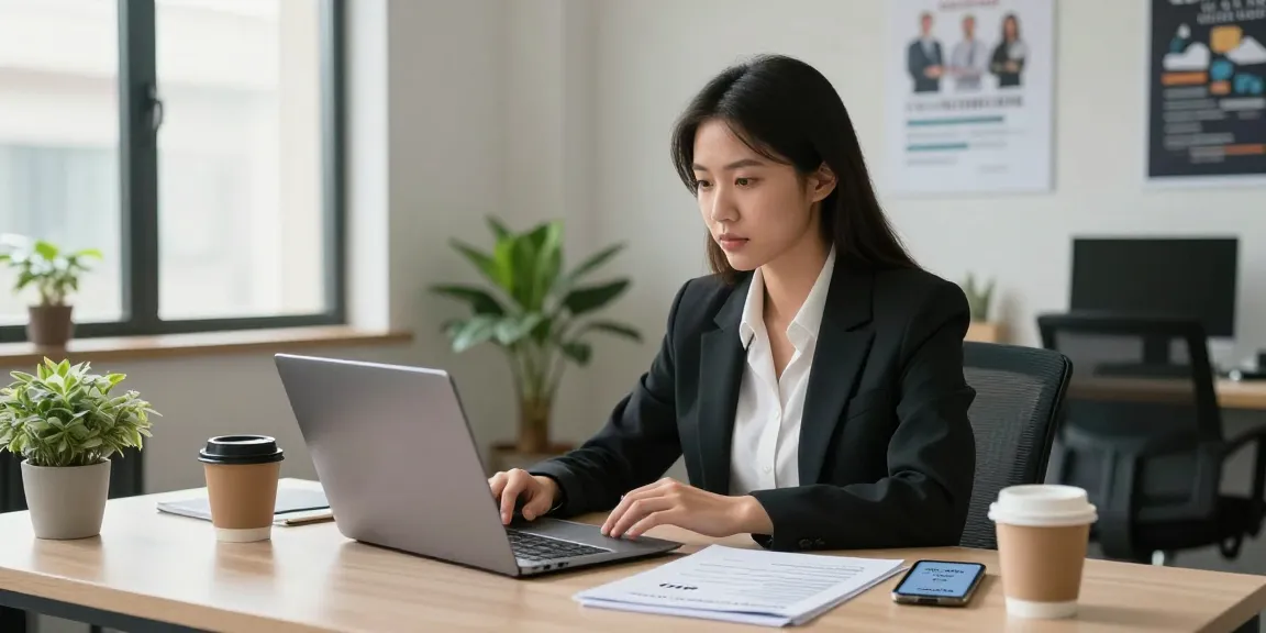 หางาน strategies showcased with a focused professional preparing for an interview in a modern urban office.