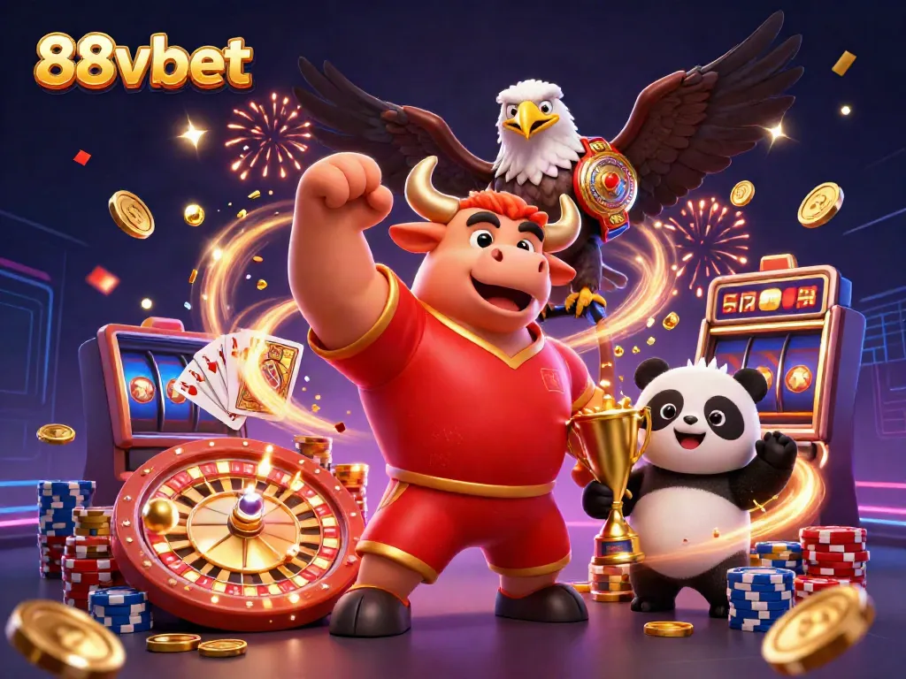 Win big at 88vbet with our vibrant 3D casino illustration featuring excitement, characters, and action.