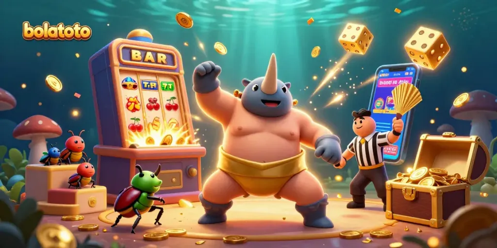Spin to win with bolatoto in a vibrant casino scene featuring dynamic characters and action.