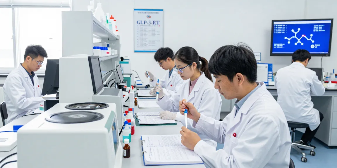 Scientists researching glp-3-rt in a high-tech laboratory environment.