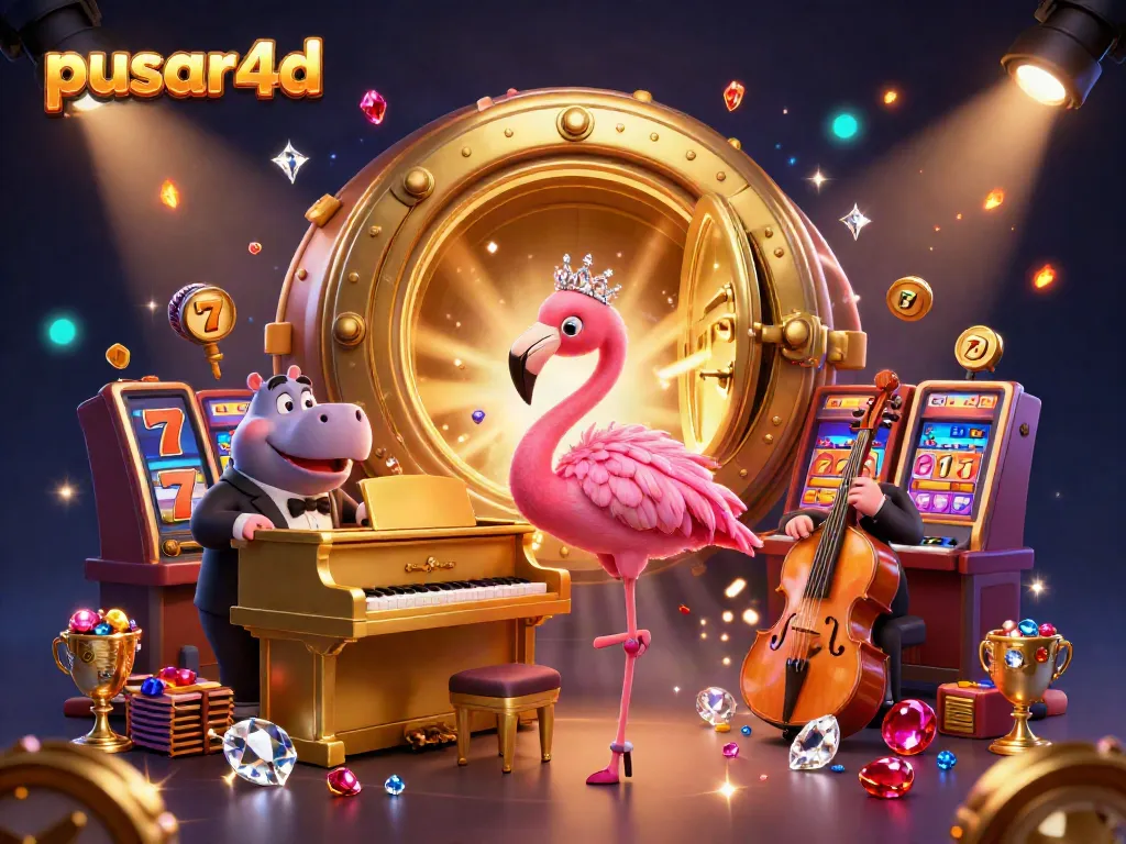 Experience the excitement of pusar4d with vibrant slot elements glowing in a rich casino setting.