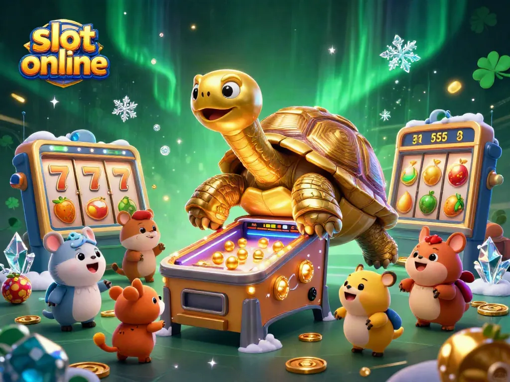 Spin the slot online reels with vibrant symbols and animated characters in this dynamic casino scene.