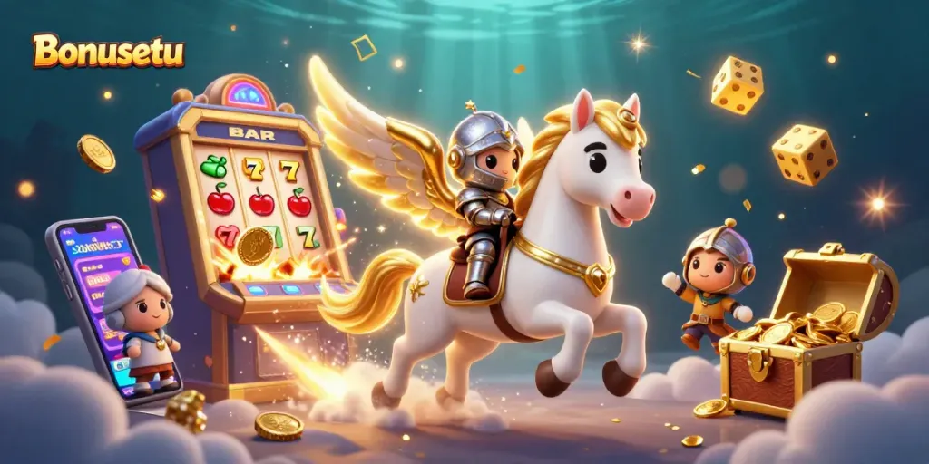 Engage in thrilling slots with Bonusetu's celestial knight amidst jackpots and prizes!