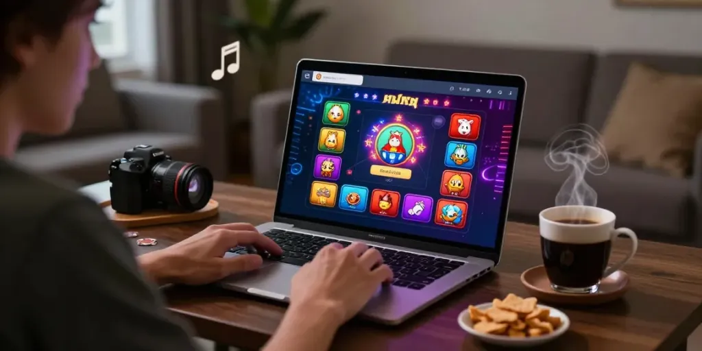 Bigdewa login screen displayed on a laptop in a cozy gaming setup, enhancing user experience.