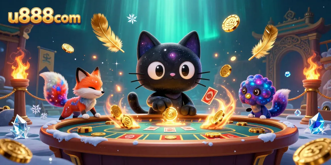 Win big at u888com with a vibrant cosmic casino scene featuring playful characters and rich game elements.