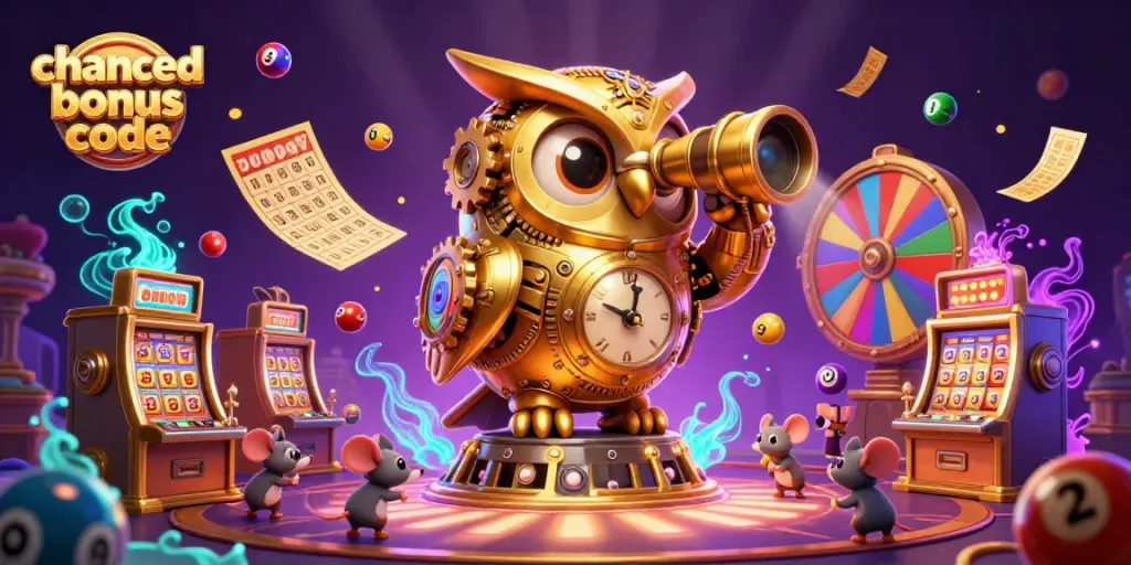Claim your prizes using chanced bonus code in this vibrant casino illustration.