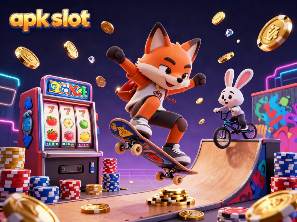 Experience instant spins with the apk slot, showcasing vibrant slot reels and dynamic casino elements in a playful 3D scene.