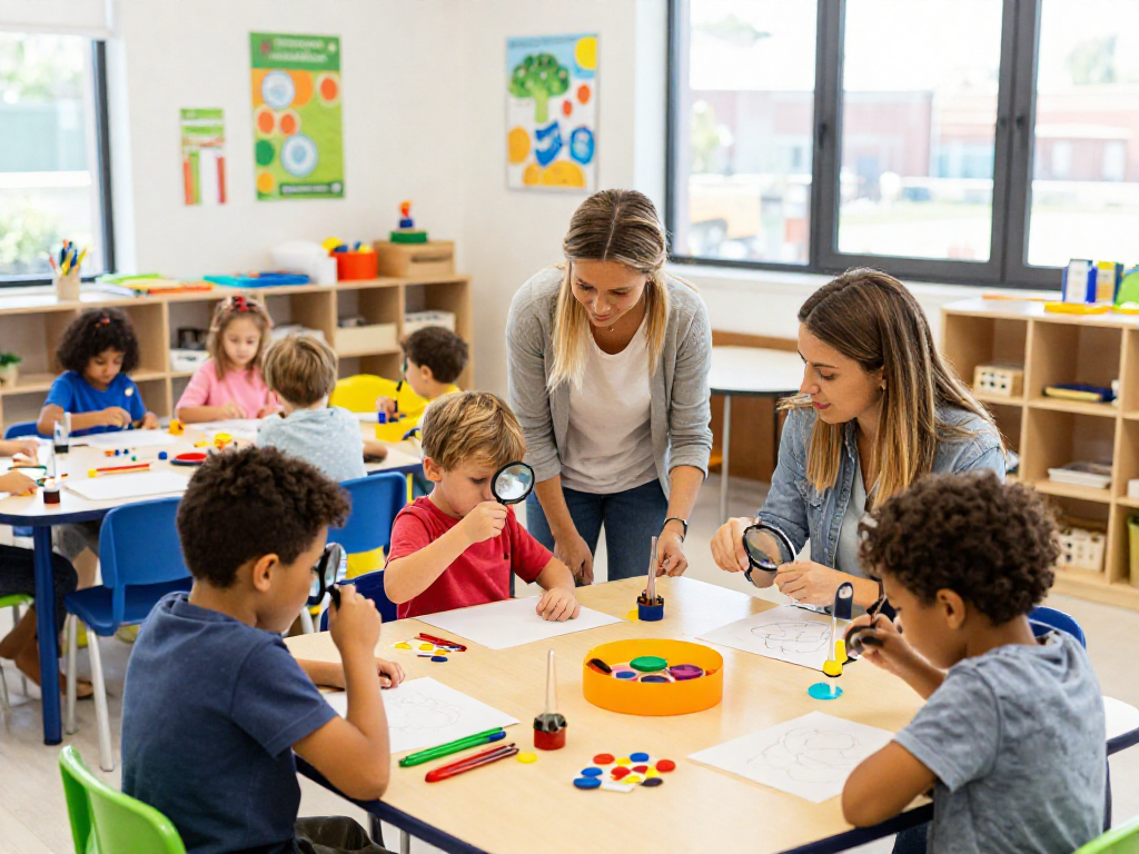 Best international preschool Singapore kids engaged in creative learning activities in a bright classroom.