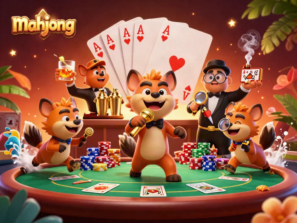 Experience thrilling mahjong action with fun characters in a vibrant casino scene