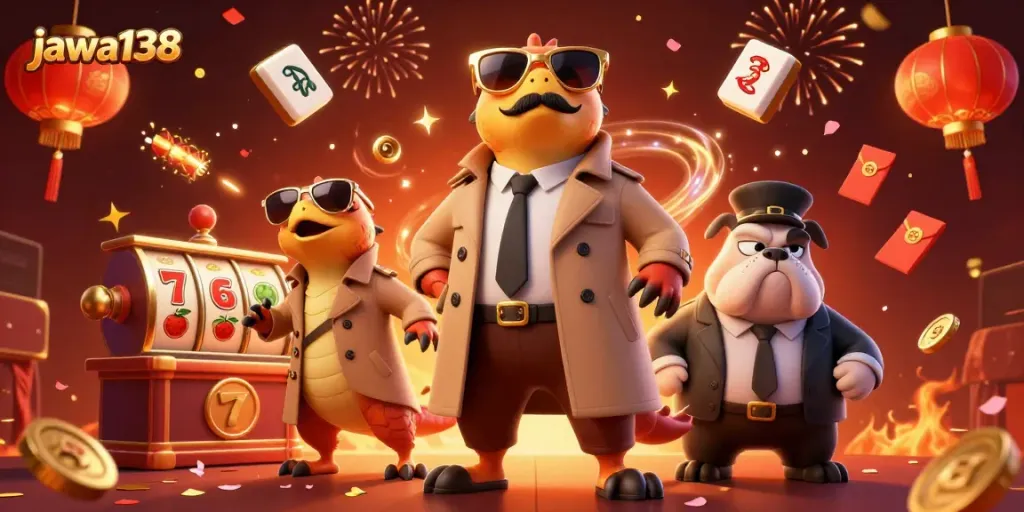 Experience the jaw-dropping world of jawa138 with a whimsical 3D illustration featuring cartoon raptors attempting a clever casino disguise.