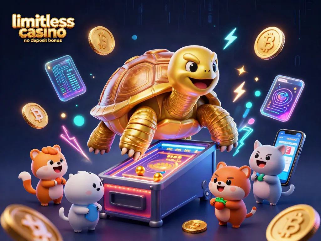Experience the thrill of the limitless casino no deposit bonus with excited players and glowing crypto elements.