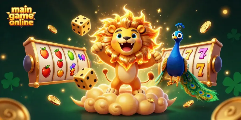 Experience thrilling wins in the main game online with a vibrant 3D illustration showcasing dynamic slot elements and characters.