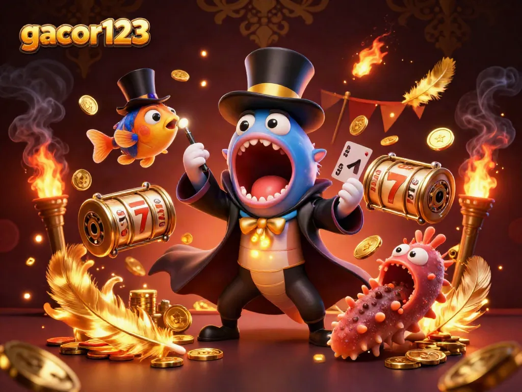 Watch gacor123's exciting 3D casino scene featuring magical card tricks by sea creatures.