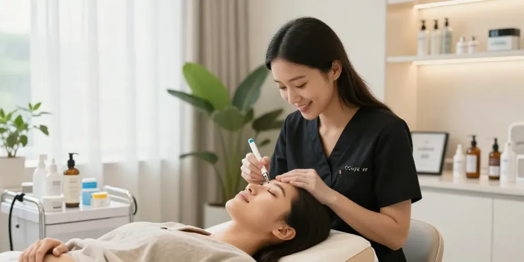 CCeye® treatment session for Augenringe entfernen in a serene clinic environment.