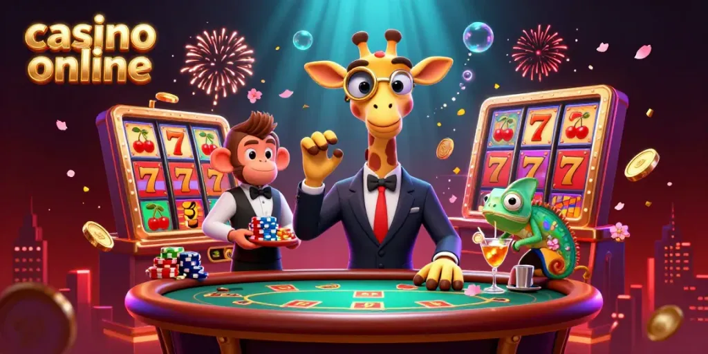 Play exciting games at a casino online with vibrant characters and glamorous surroundings.