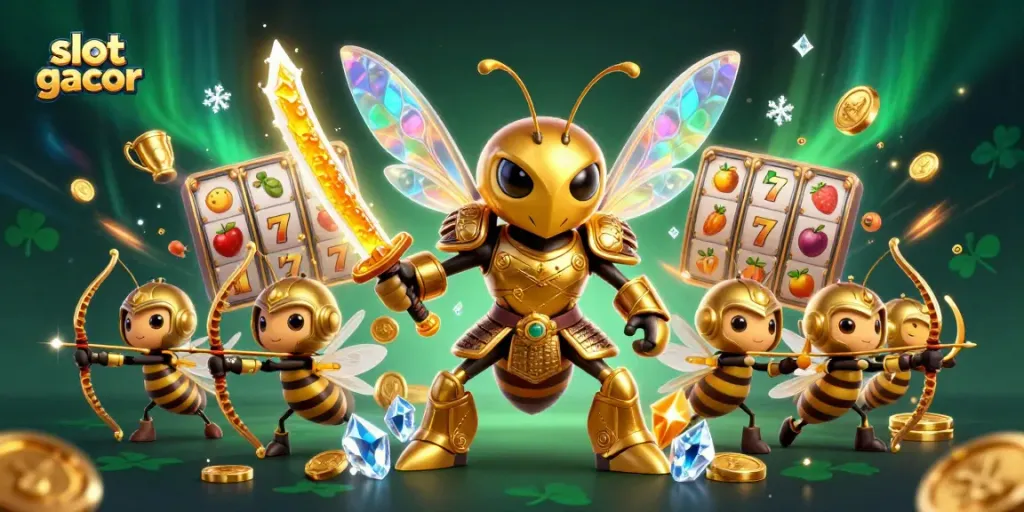 Experience the excitement of slot gacor with golden hornet warriors and vibrant game elements.