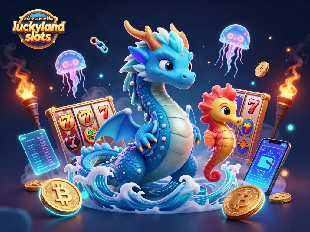 Experience excitement at an online casino like LuckyLand Slots with vibrant characters and jackpot elements.