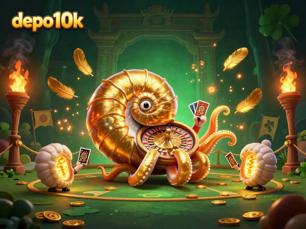 Engage in thrilling gameplay with depo 10k in a vibrant casino scene featuring a giant nautilus roulette.