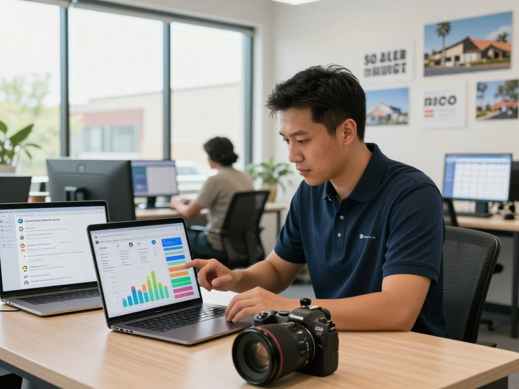 Orange County SEO company professional analyzing local SEO strategies and customer engagement metrics.