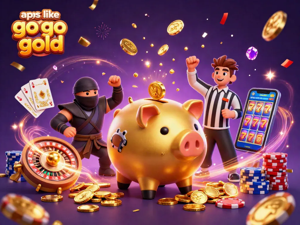 Spin and win with top games like Go Go Gold in this vibrant 3D casino scene.