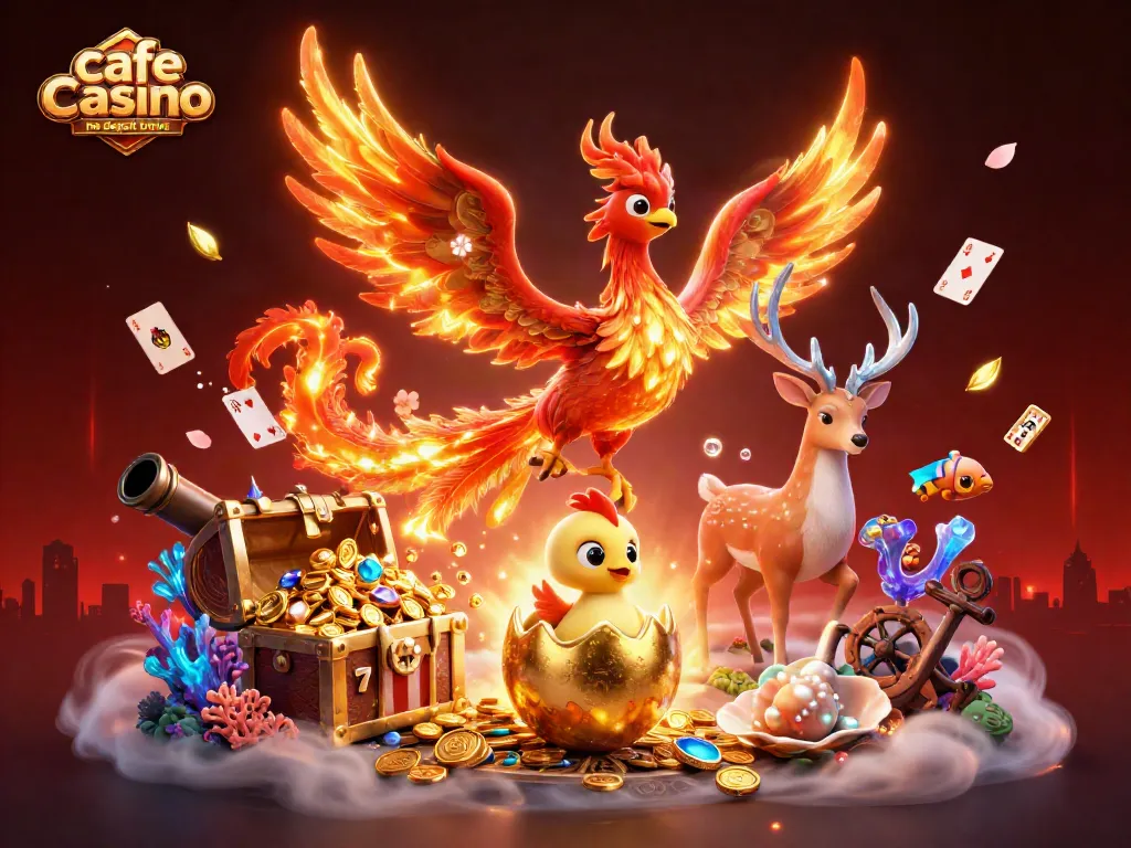 Experience thrilling gameplay with the cafe casino no deposit bonus, featuring vibrant illustrations of casino themes and bonuses.