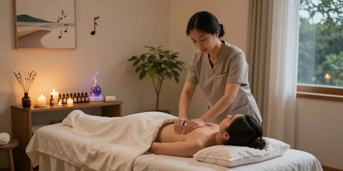 Experience peaceful relaxation with 하남출장마사지 in a serene therapy room, showcasing a skilled therapist and calming atmosphere.