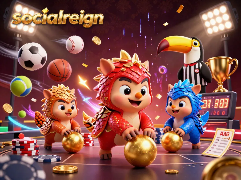 Exciting scene with socialreign pangolins engaging in a dynamic casino game, filled with rich gambling elements.