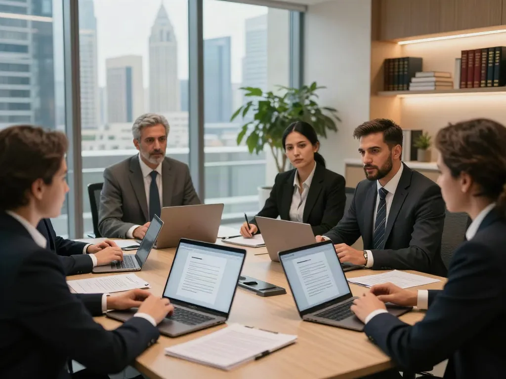 International Legal Support Dubai team collaborating in a modern office.