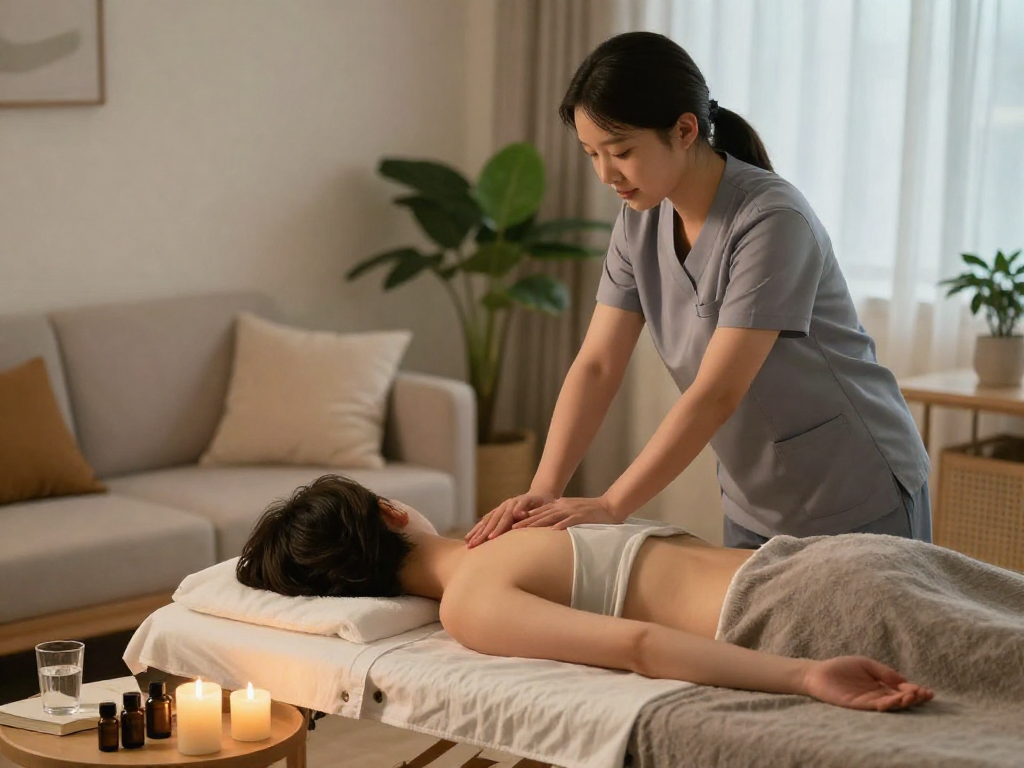Relaxing 노원출장마사지 session in a cozy home environment with soothing ambiance.